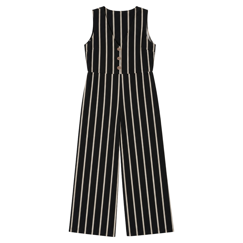 Vine and Love Striped Sleeveless V-Neck Button-Front Wide Leg Jumpsuit 1