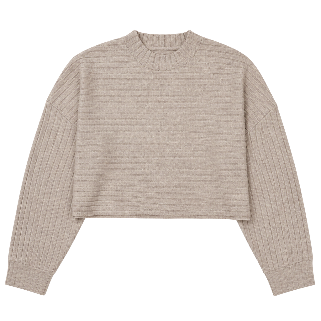 Hyfve Ribbed Mock Neck Cropped Long Sleeve Sweater 1
