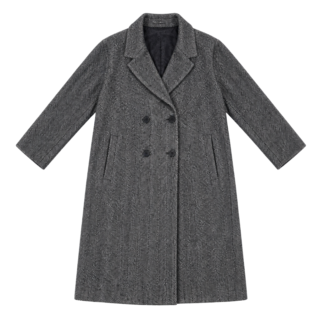 Vintage 90s Academia HerringBone Wool Long Trenchcoat 1
