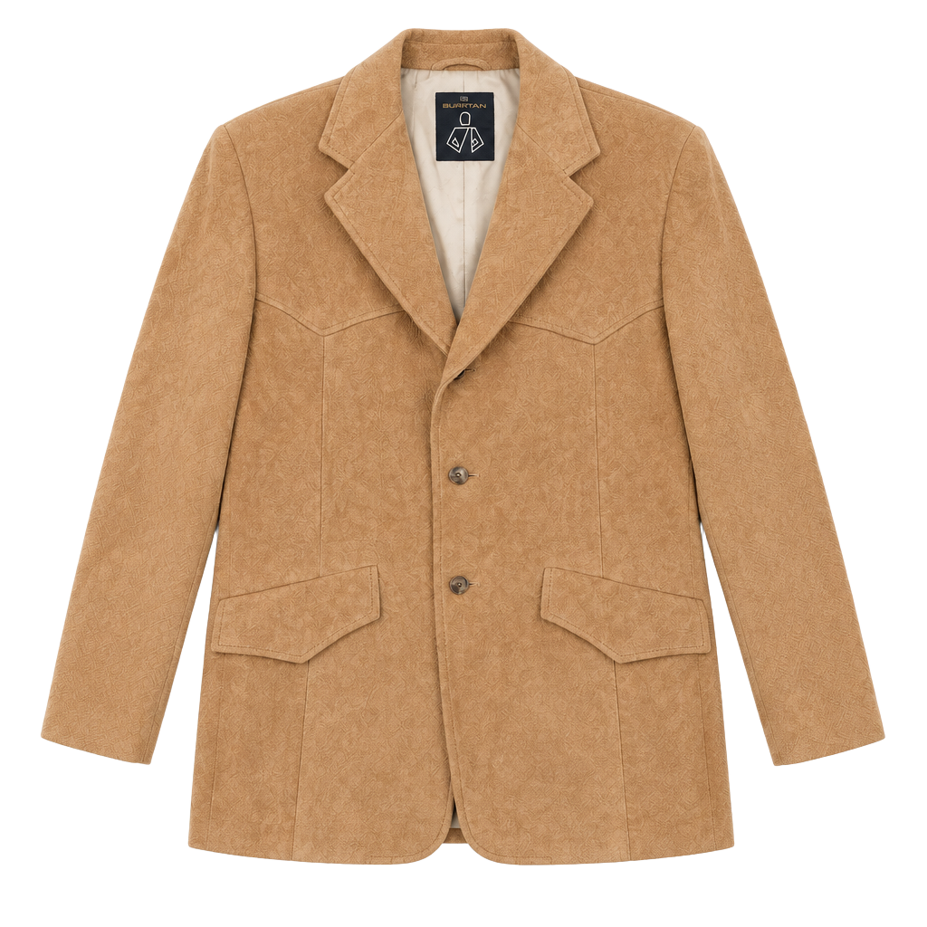 Womens (Mens) Puritan Vintage Suede Leather Western Blazer Jacket Tan Measurements in description 1
