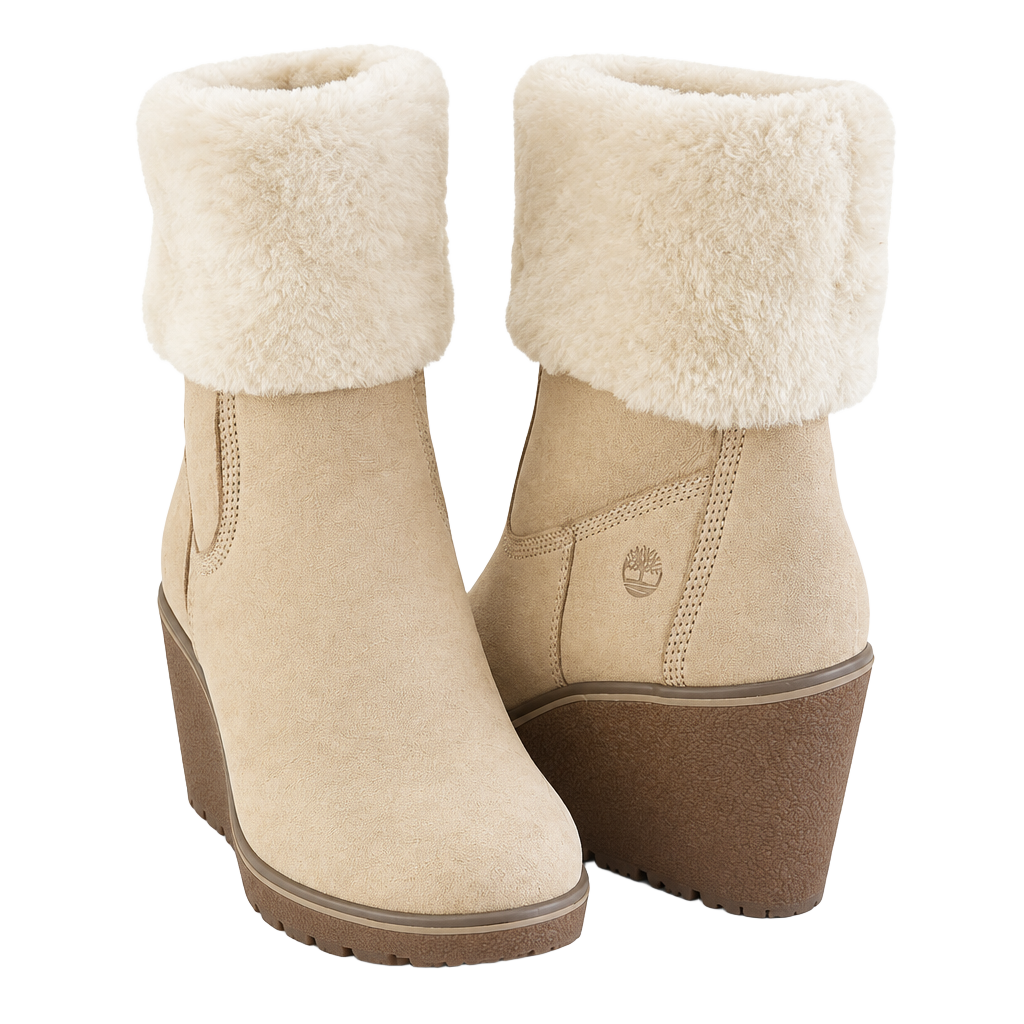 Timberland Wedge Fur Boots Cream Leather 1