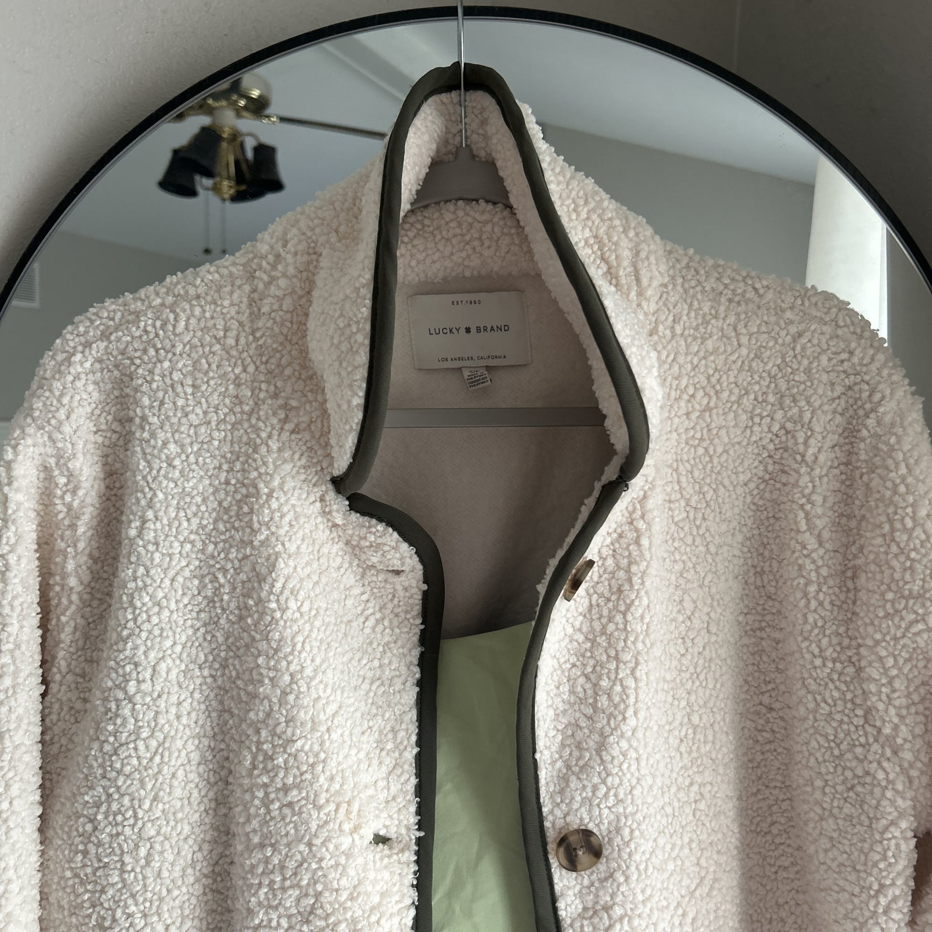 LUCKY BRAND Sherpa Faux Shearling Teddy Fleece Coat Jacket Size L Oatmeal 2
