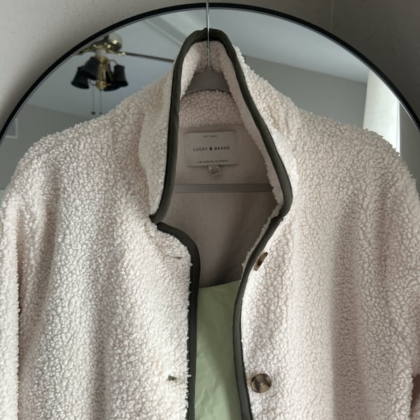 LUCKY BRAND Sherpa Faux Shearling Teddy Fleece Coat Jacket Size L Oatmeal