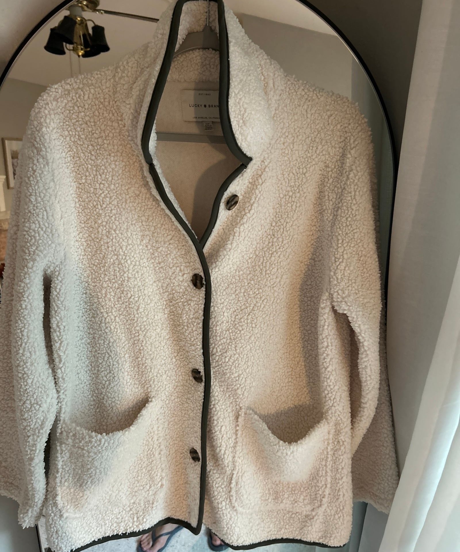 LUCKY BRAND Sherpa Faux Shearling Teddy Fleece Coat Jacket Size L Oatmeal 3
