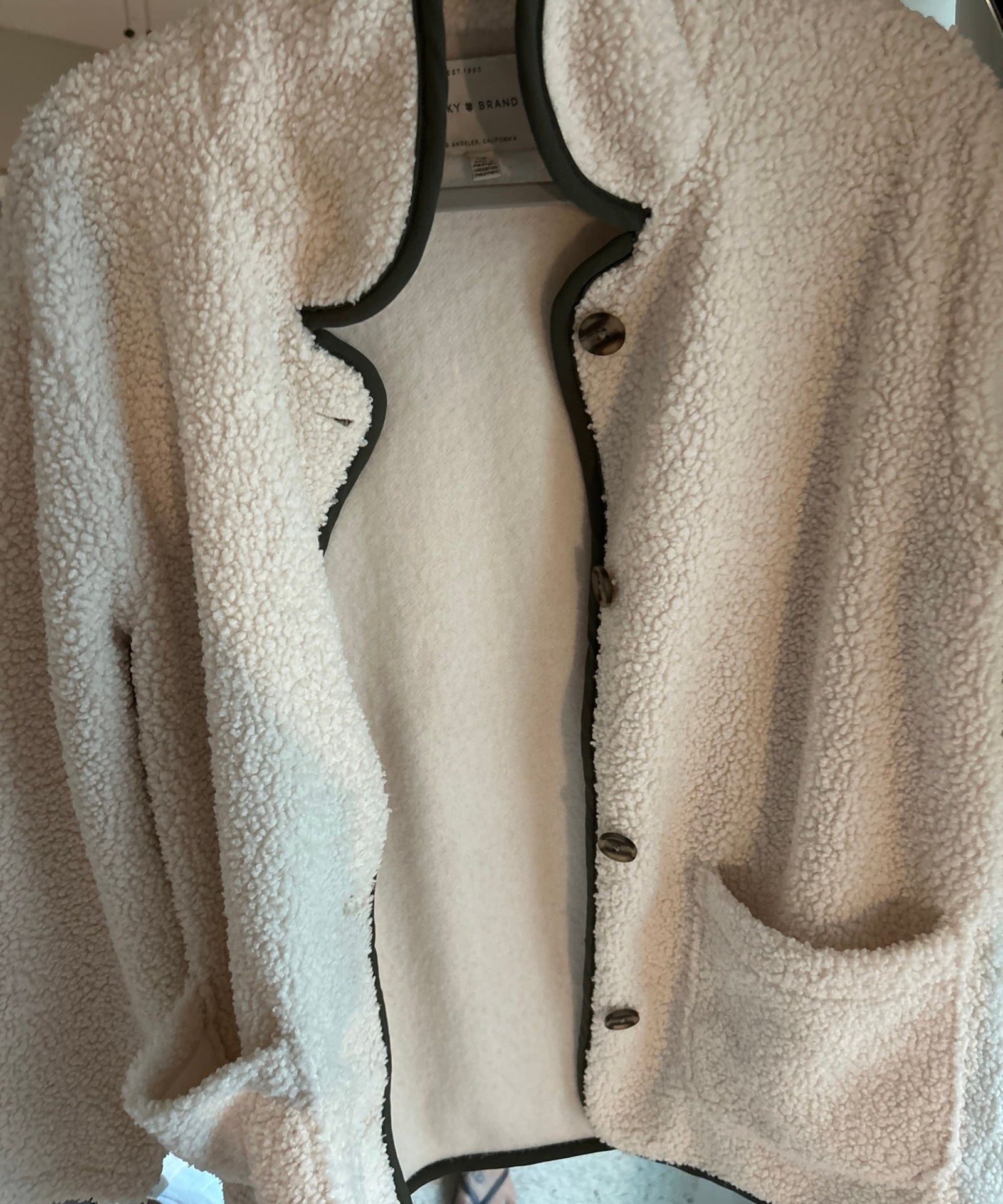 LUCKY BRAND Sherpa Faux Shearling Teddy Fleece Coat Jacket Size L Oatmeal 4