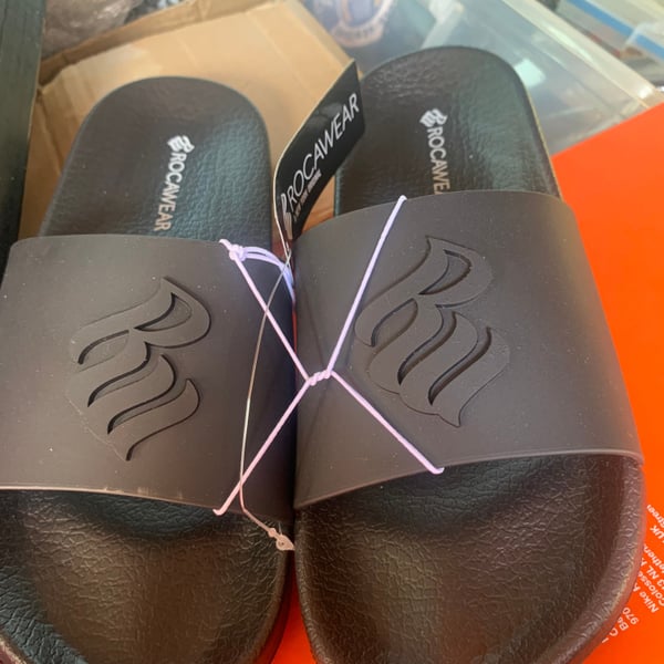 Rockawear Black Rubber Slip On Slides 
