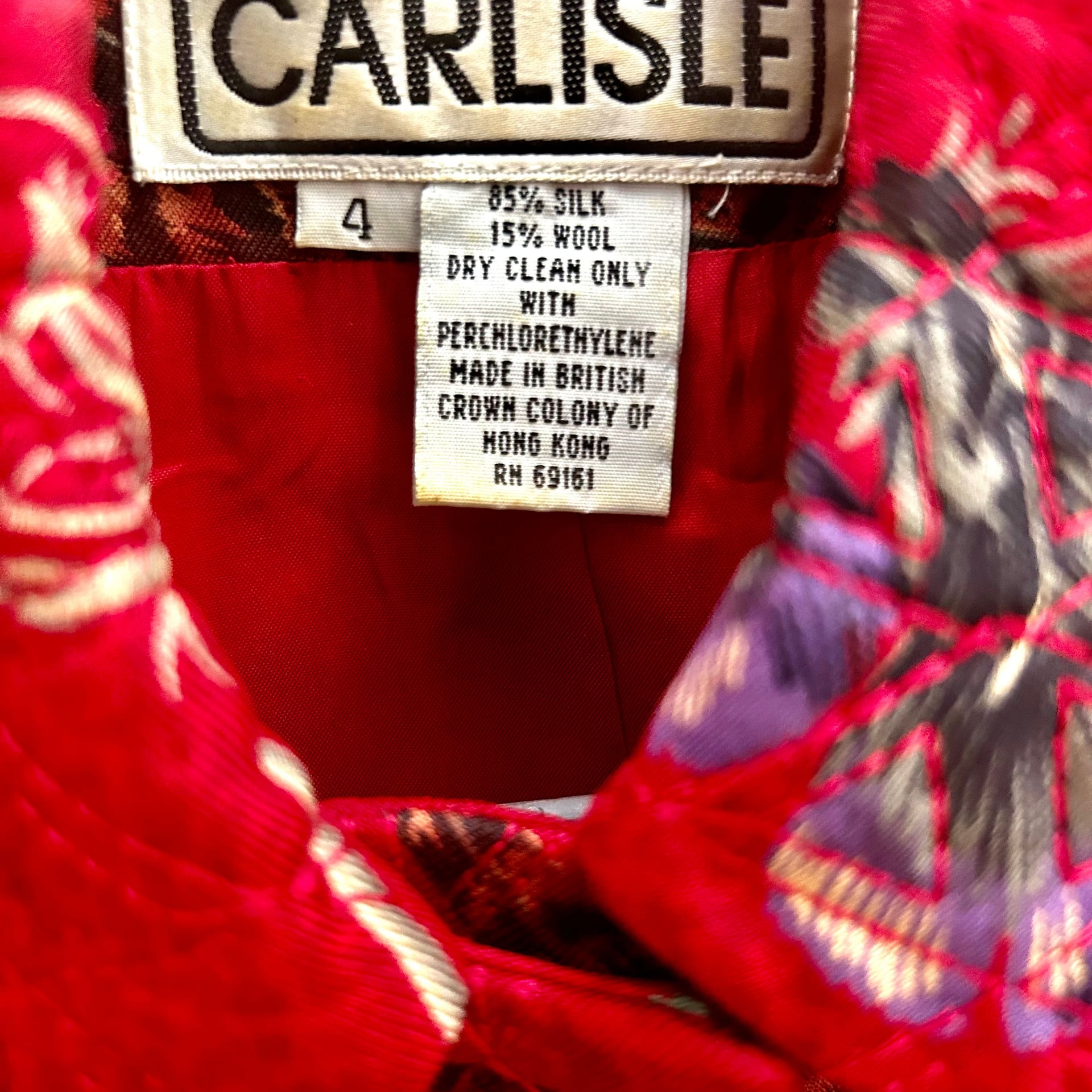 Vintage Carlisle Cropped Quilted Silk Wool Blend Jacket Feather Print 5