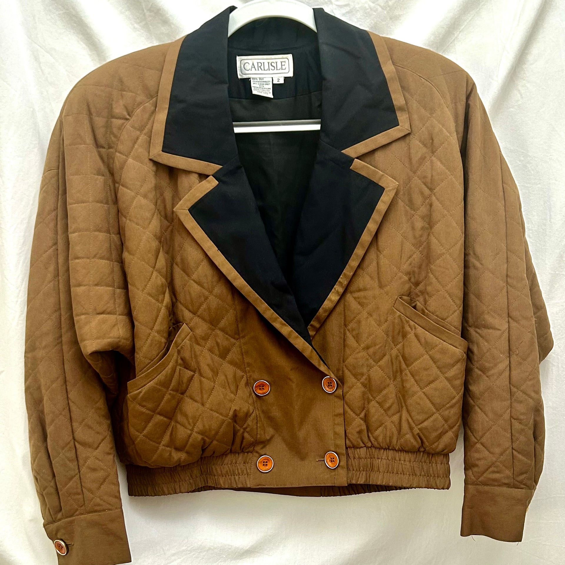 Vintage Carlisle Silk Jacket Women's Sz 2 Quilted Preppy Button Front Outerwear 1