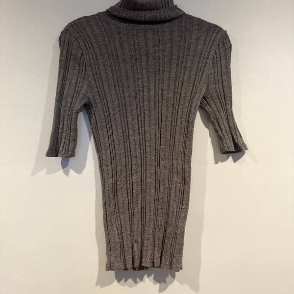 Ellen Tracy 100% Merino Wool Ribbed Turtleneck Sweater Dress Top Gray Size Large