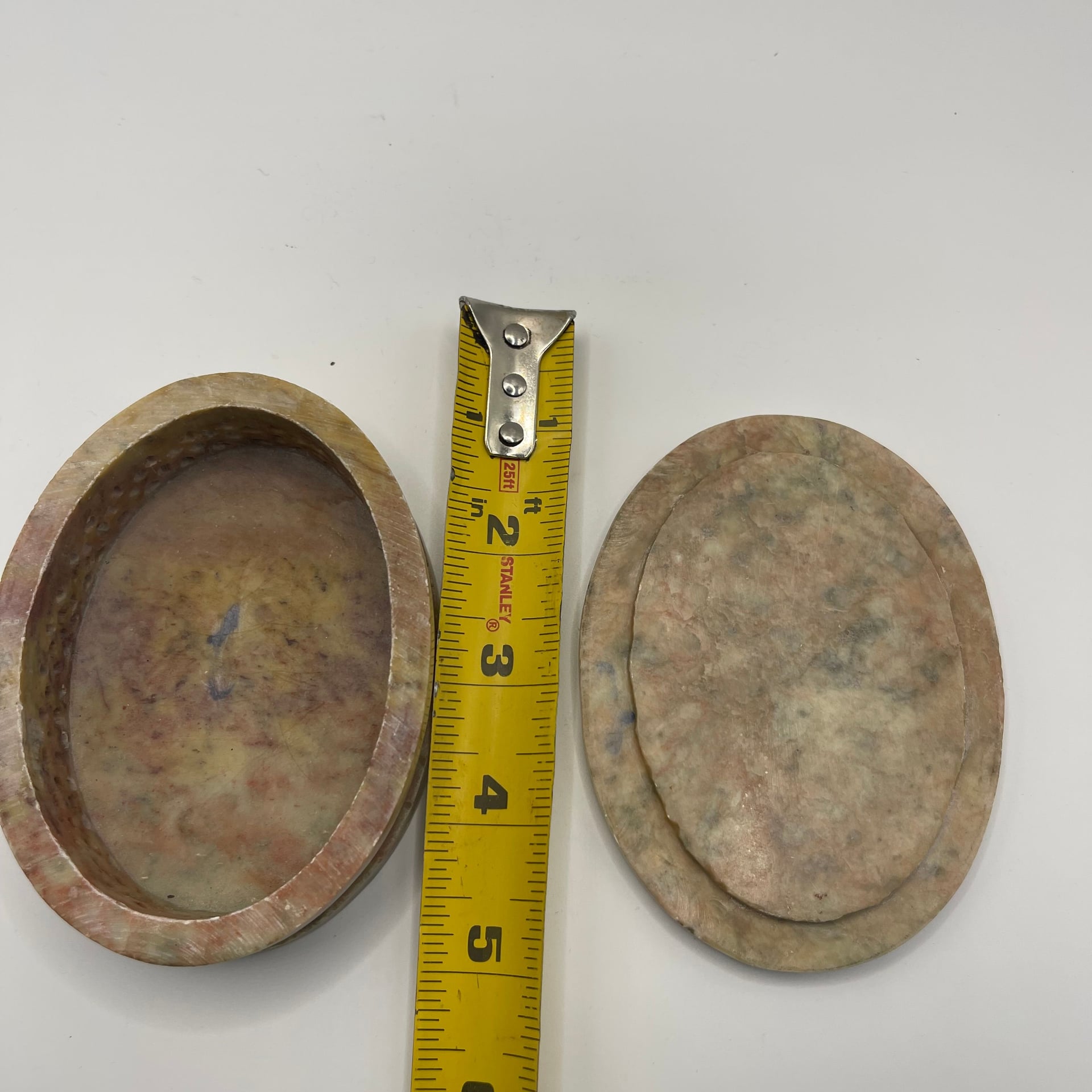 Vintage Hand Carved Soapstone Trinket Jewelry Box Inlay Design from India 4