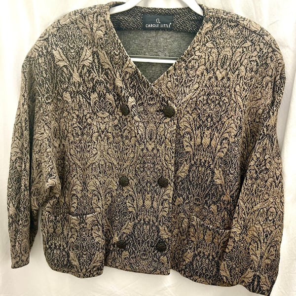 Vintage Carole Little Black Floral Print Oversized Jacket Blazer