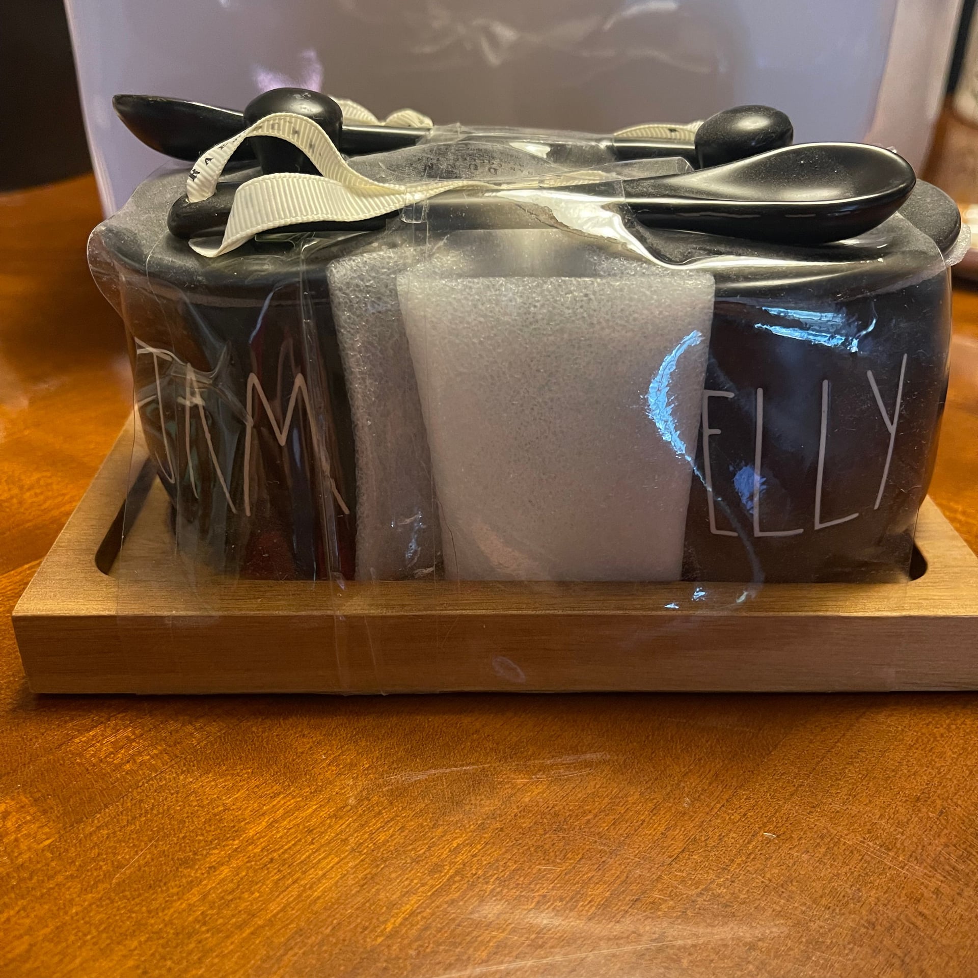 Rae Dunn Jam and Jelly Black Ceramic Jar Set with Spoons 1