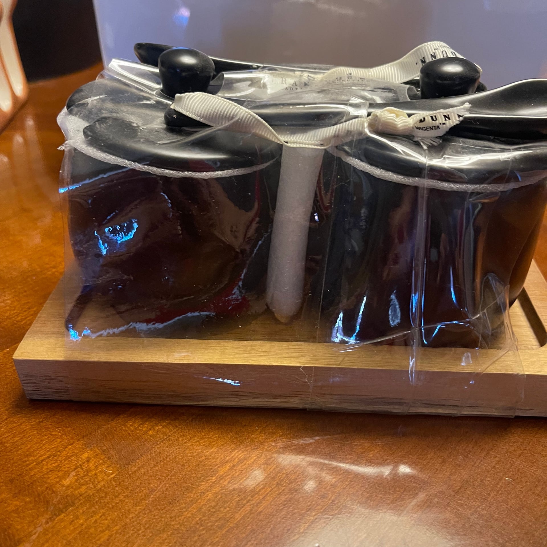 Rae Dunn Jam and Jelly Black Ceramic Jar Set with Spoons 2