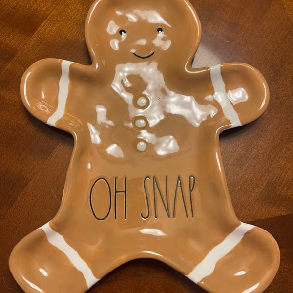 Rae Dunn "OH SNAP" Gingerbread Man Shaped Christmas Plate Ceramic Dish