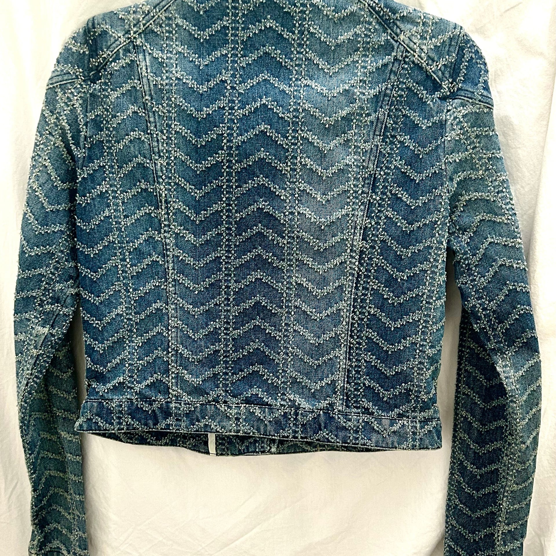 Free People Chevron Denim Moto Biker Jacket Small Blue Y2K 2