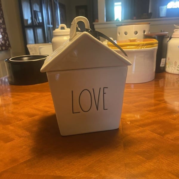 Rae Dunn "LOVE" Birdhouse Cookie Jar Canister