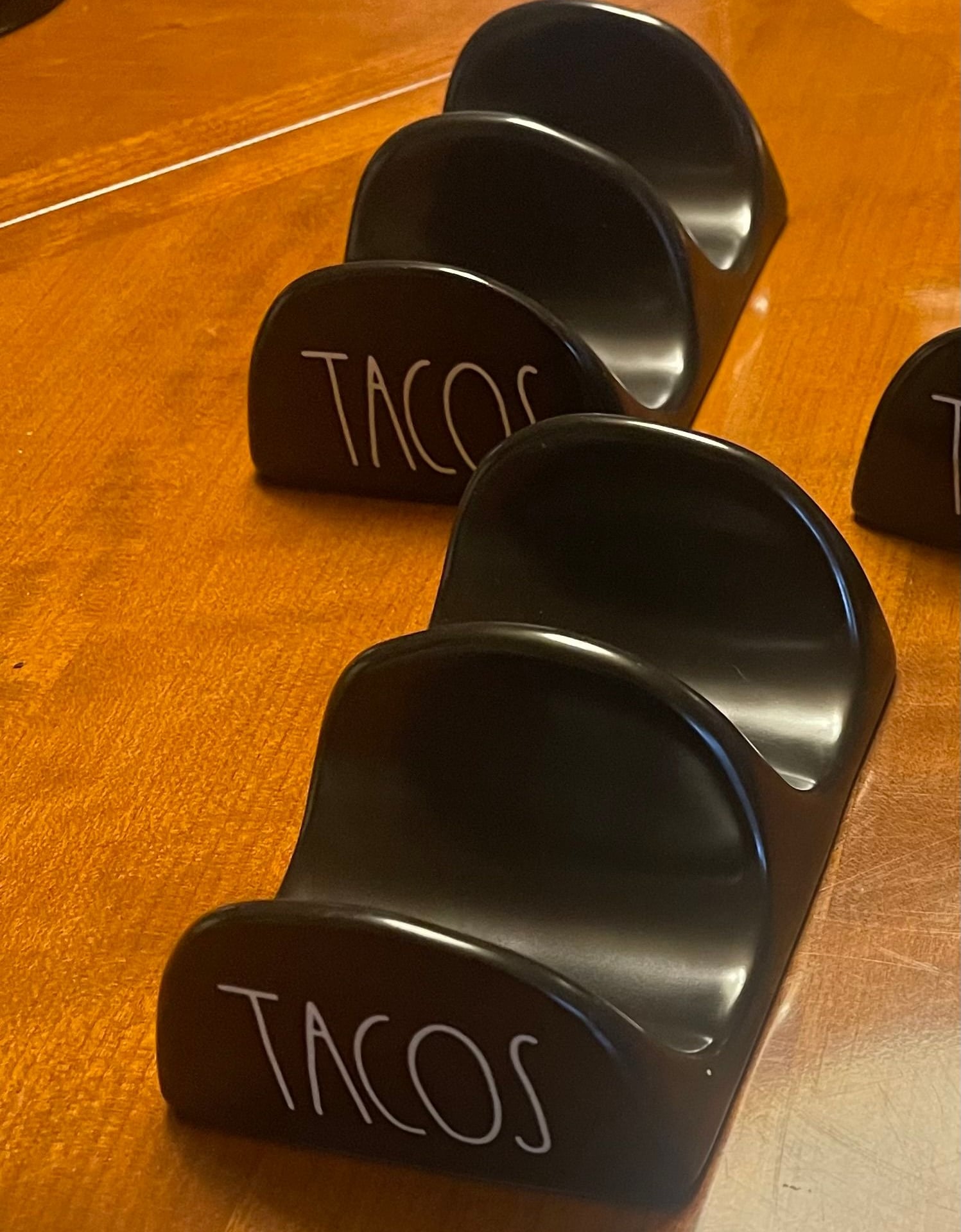 Rae Dunn Black "TACOS" Ceramic Taco Holder, Set of 2 2