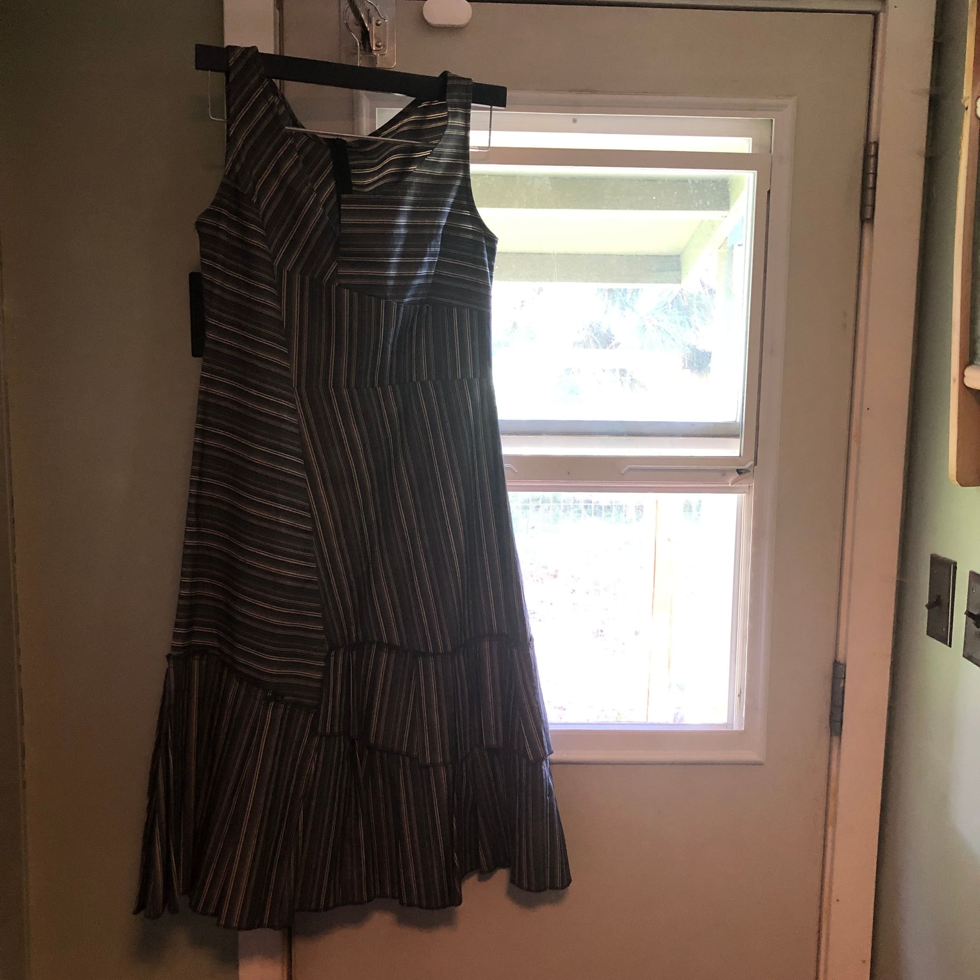 Stripe Asymmetrical Hem Pleated Dress, Women's Casual Midi 2