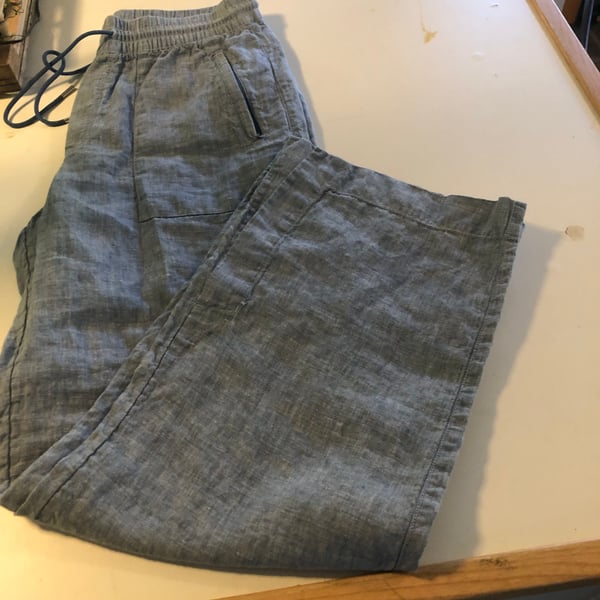 Athleta Retreat Wide Leg Linen Pants Chambray Blue