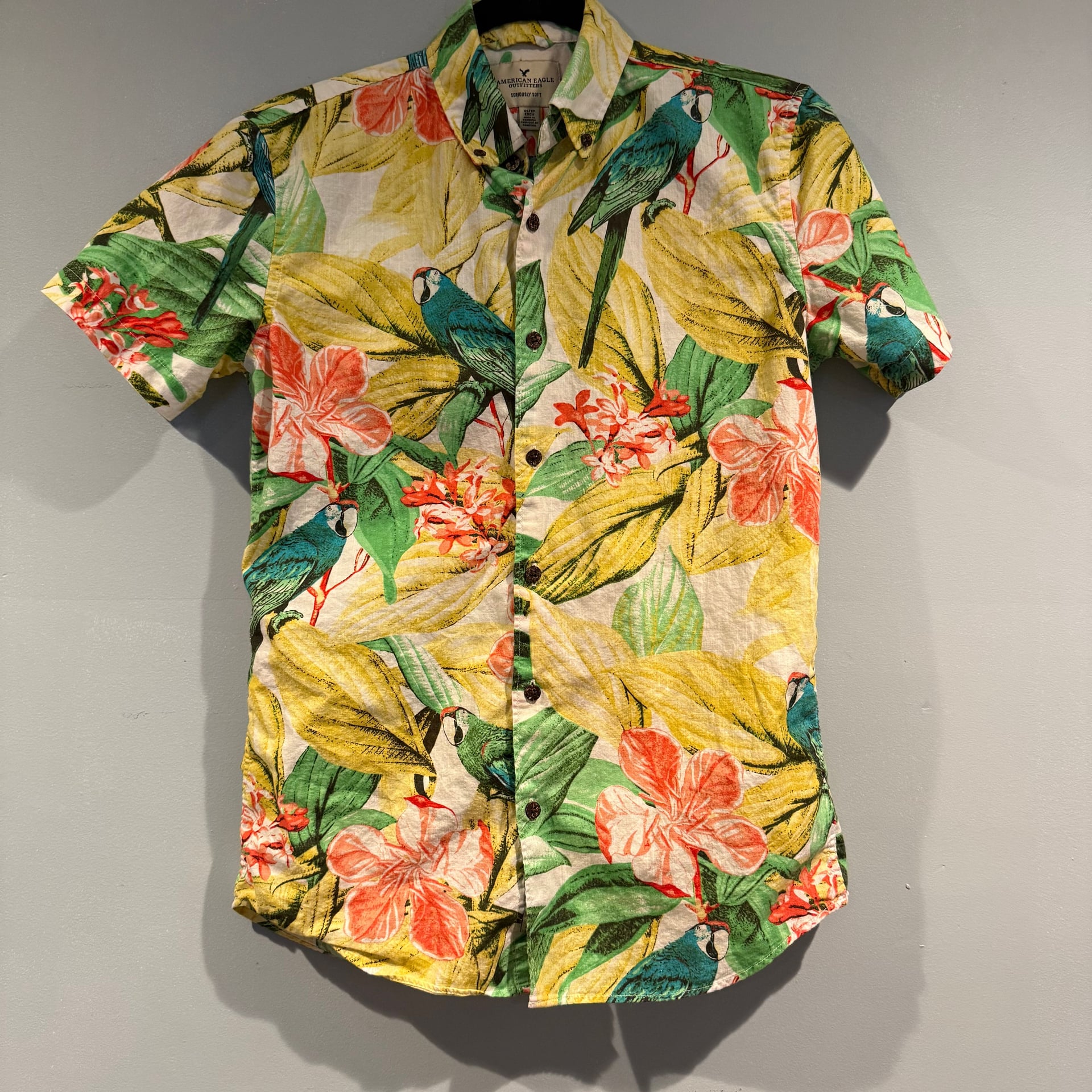 American Eagle Outfitters Seriously Soft Hawaiian Shirt – Parrot & Floral Print 1