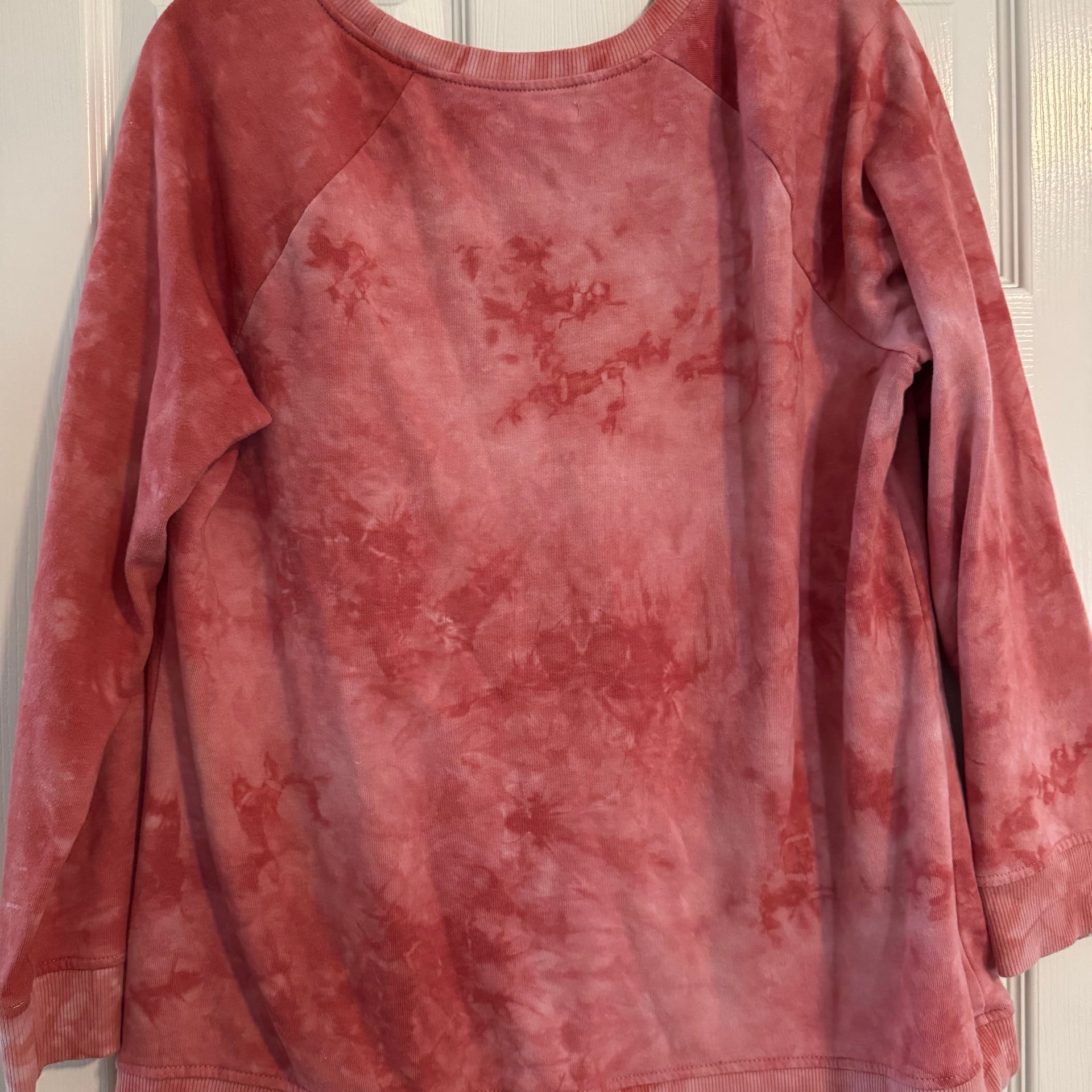 Women's Maurices Pink Tie Dye Knot Front Sweatshirt Crew Neck 1