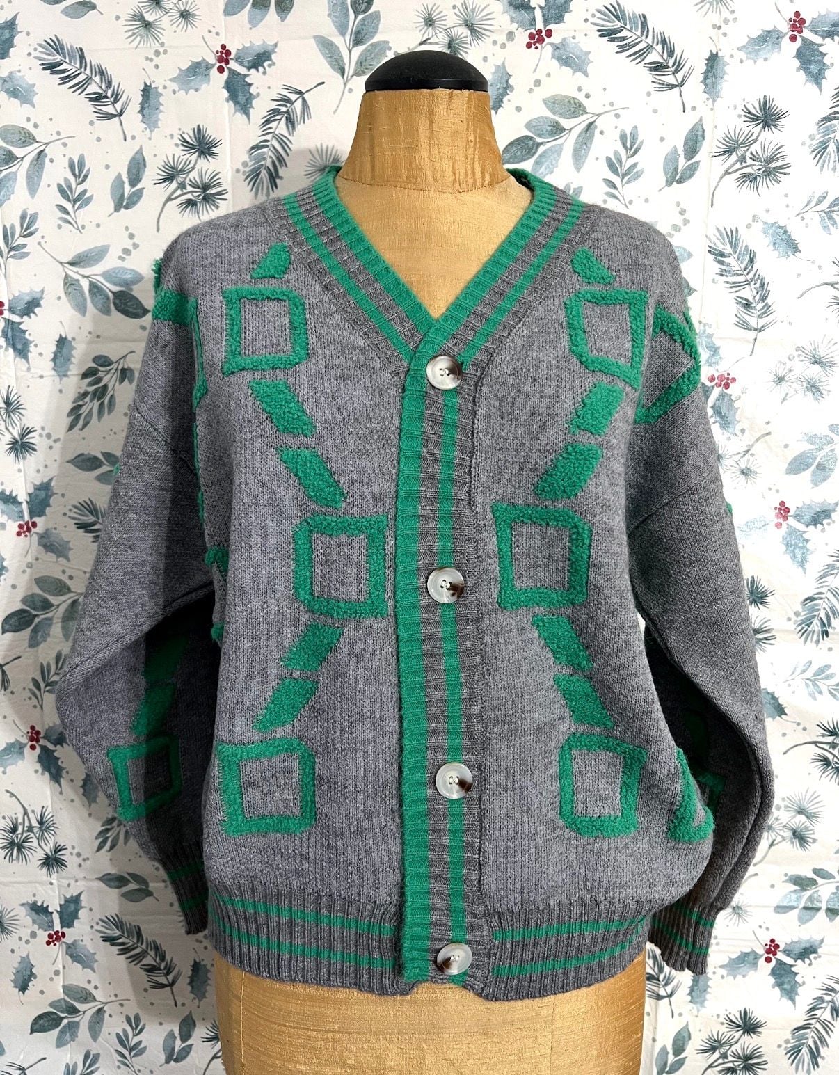 Women's Geometric Color Block Button Down Cardigan Sweater 3