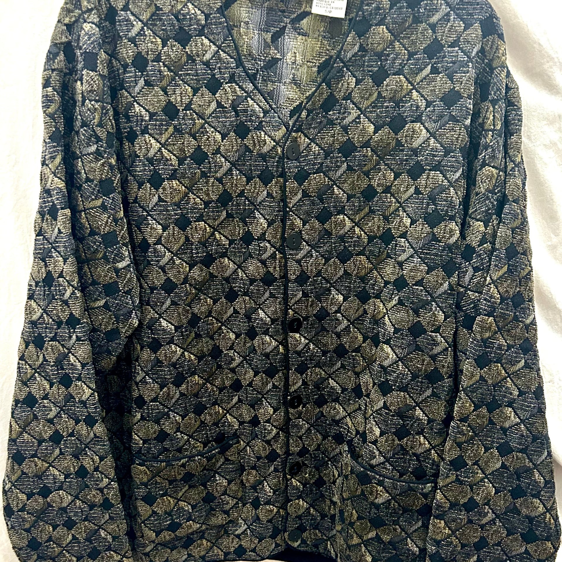 Jhane Barnes Vintage Black Geometric Design Cardigan Small 2