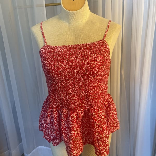 Urban Romantics Red Ditsy Floral Smocked Crop Top