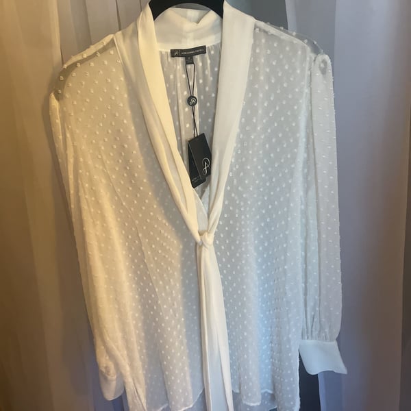 Adrianna Papell Polka Dot Tie Neck Long Sleeve Blouse