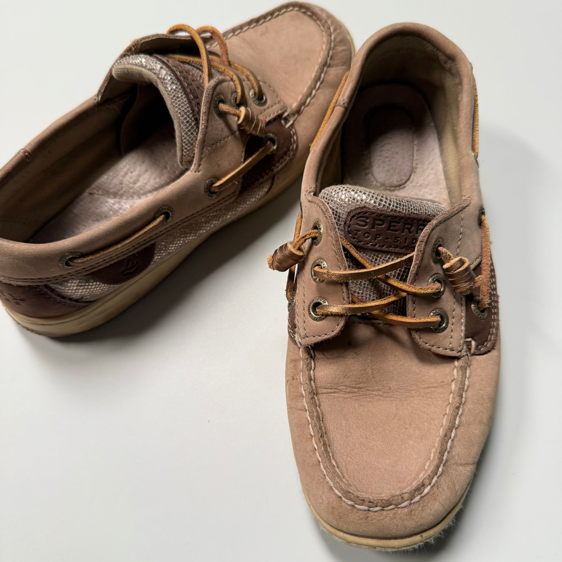 Sperry Top-Sider Ivyfish 6.5M Sparkle Boat Shoes Tan Brown Leather Metallic 1