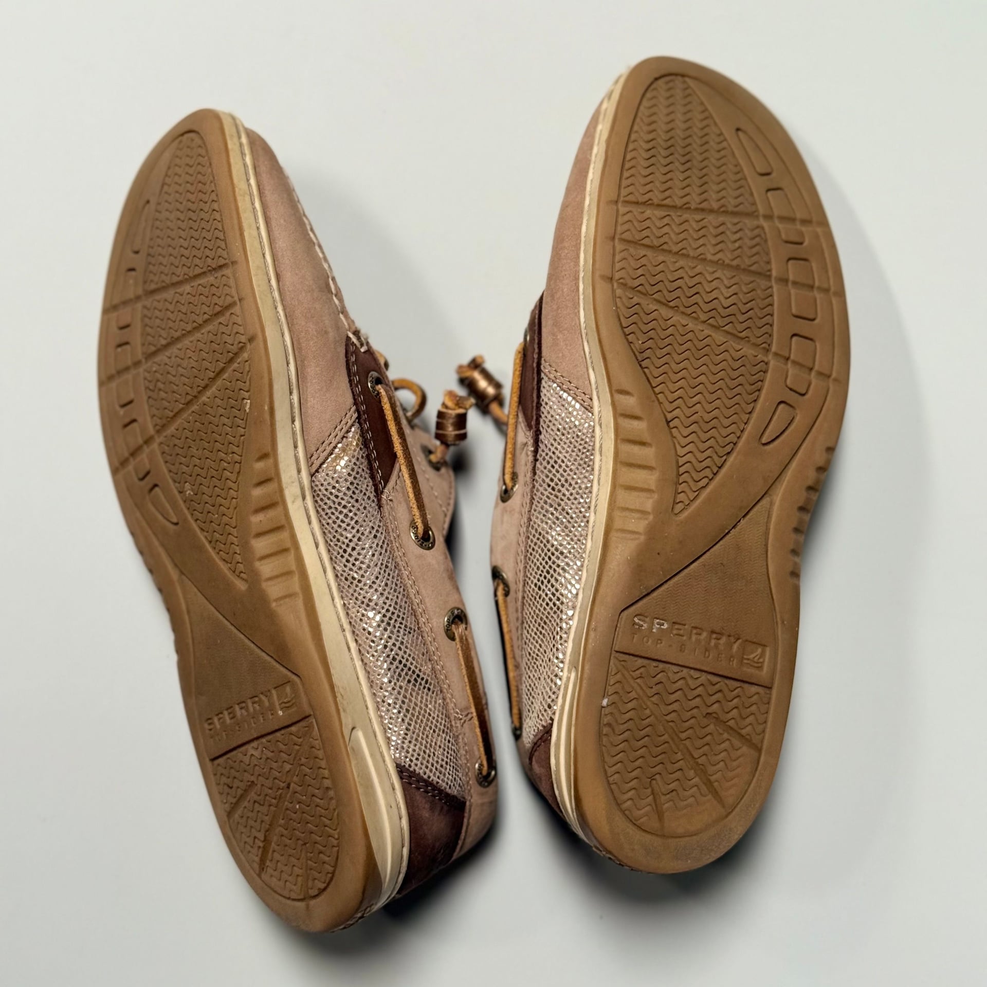 Sperry Top-Sider Ivyfish 6.5M Sparkle Boat Shoes Tan Brown Leather Metallic 6