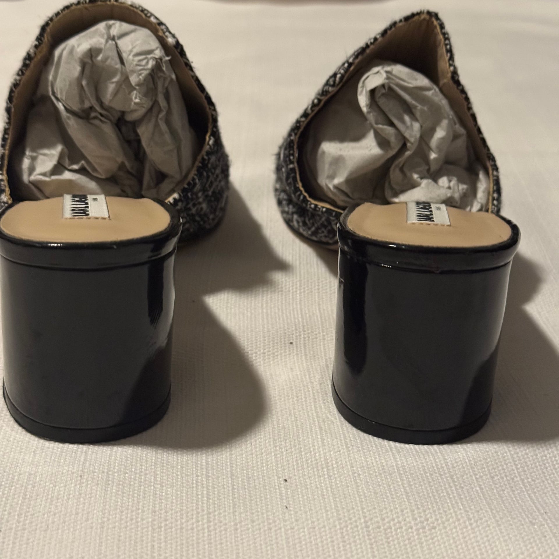 Karl Lagerfeld Size 7 Hettie Tweed Plaid Tassel Block Heel Mules 3
