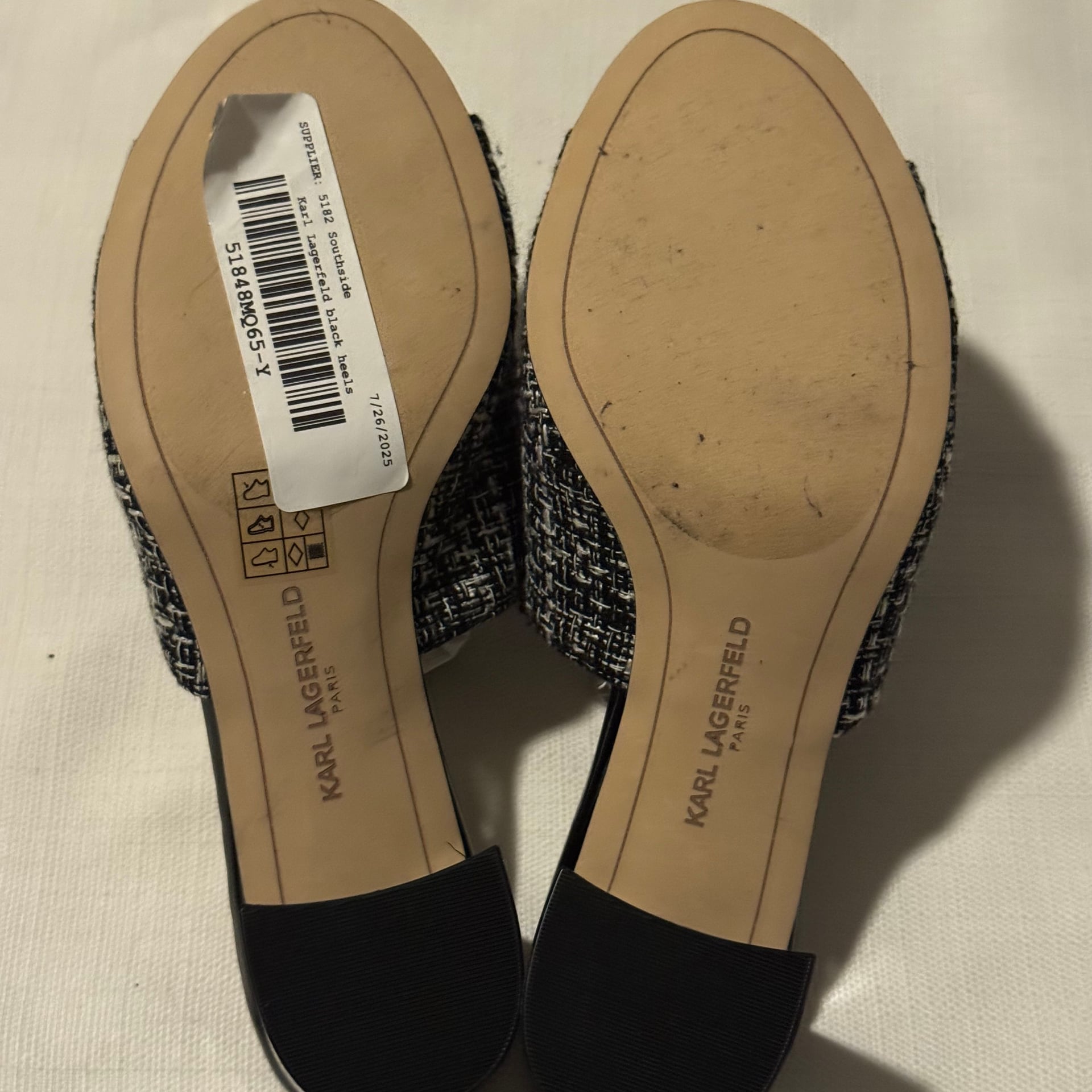 Karl Lagerfeld Size 7 Hettie Tweed Plaid Tassel Block Heel Mules 5