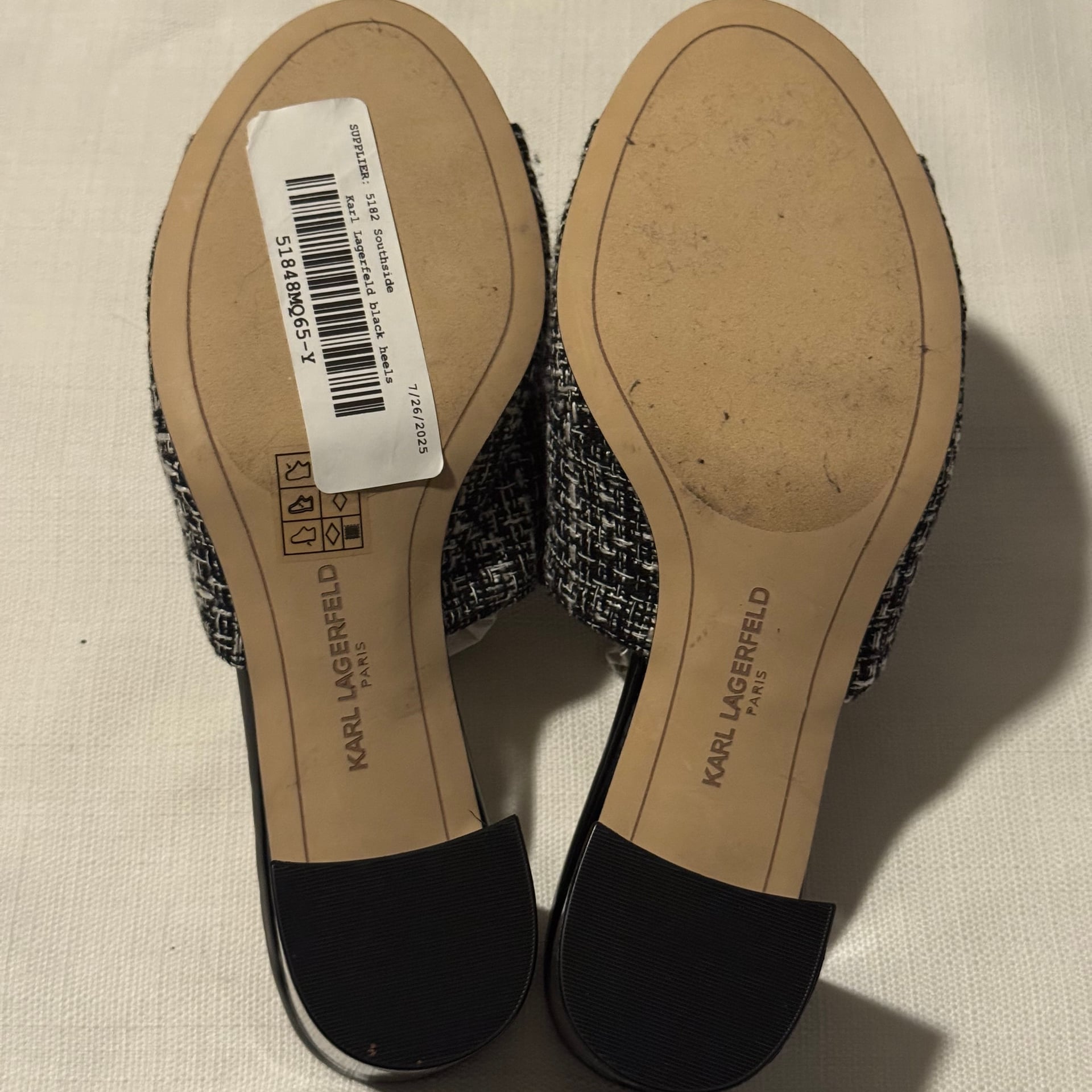 Karl Lagerfeld Size 7 Hettie Tweed Plaid Tassel Block Heel Mules 6