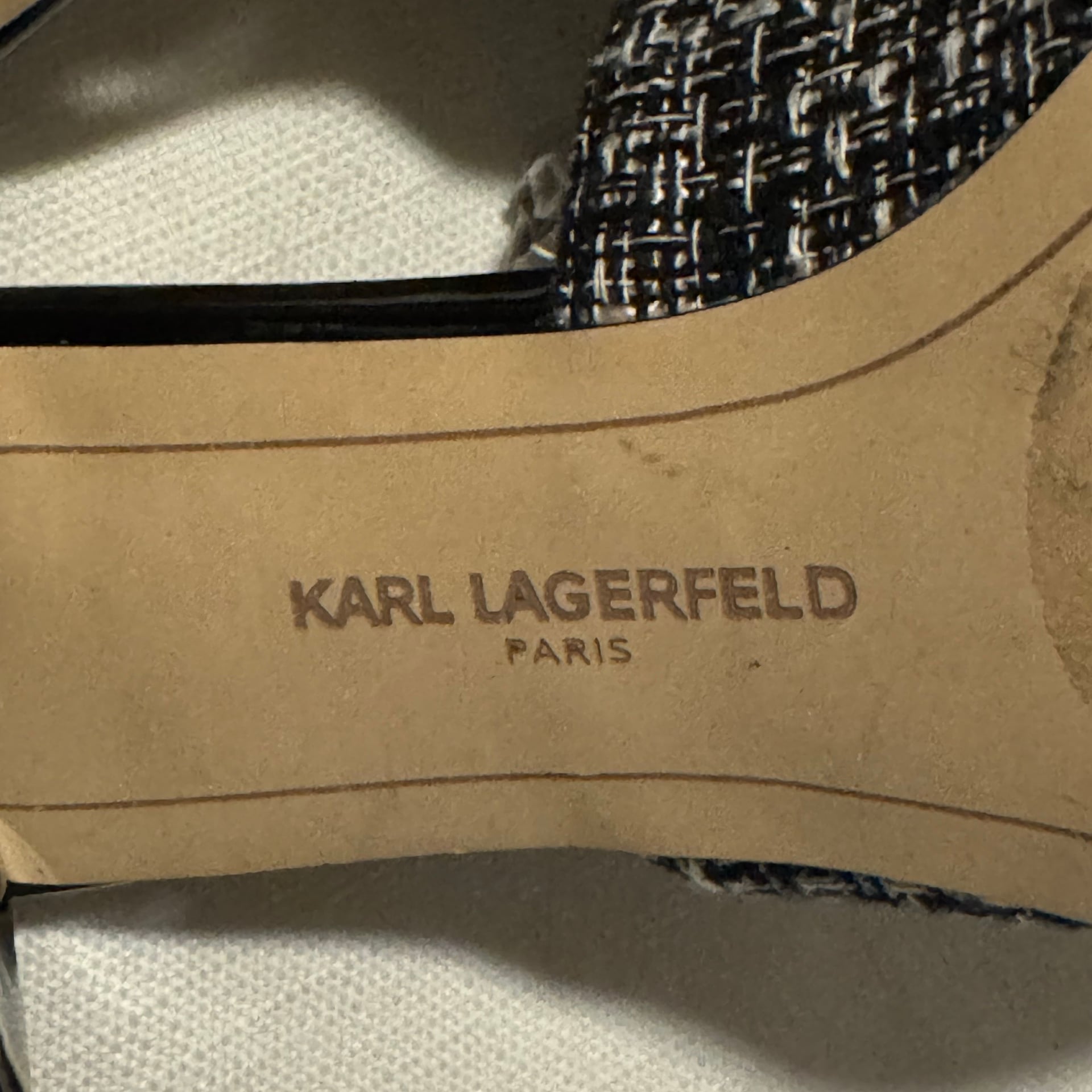 Karl Lagerfeld Size 7 Hettie Tweed Plaid Tassel Block Heel Mules 7