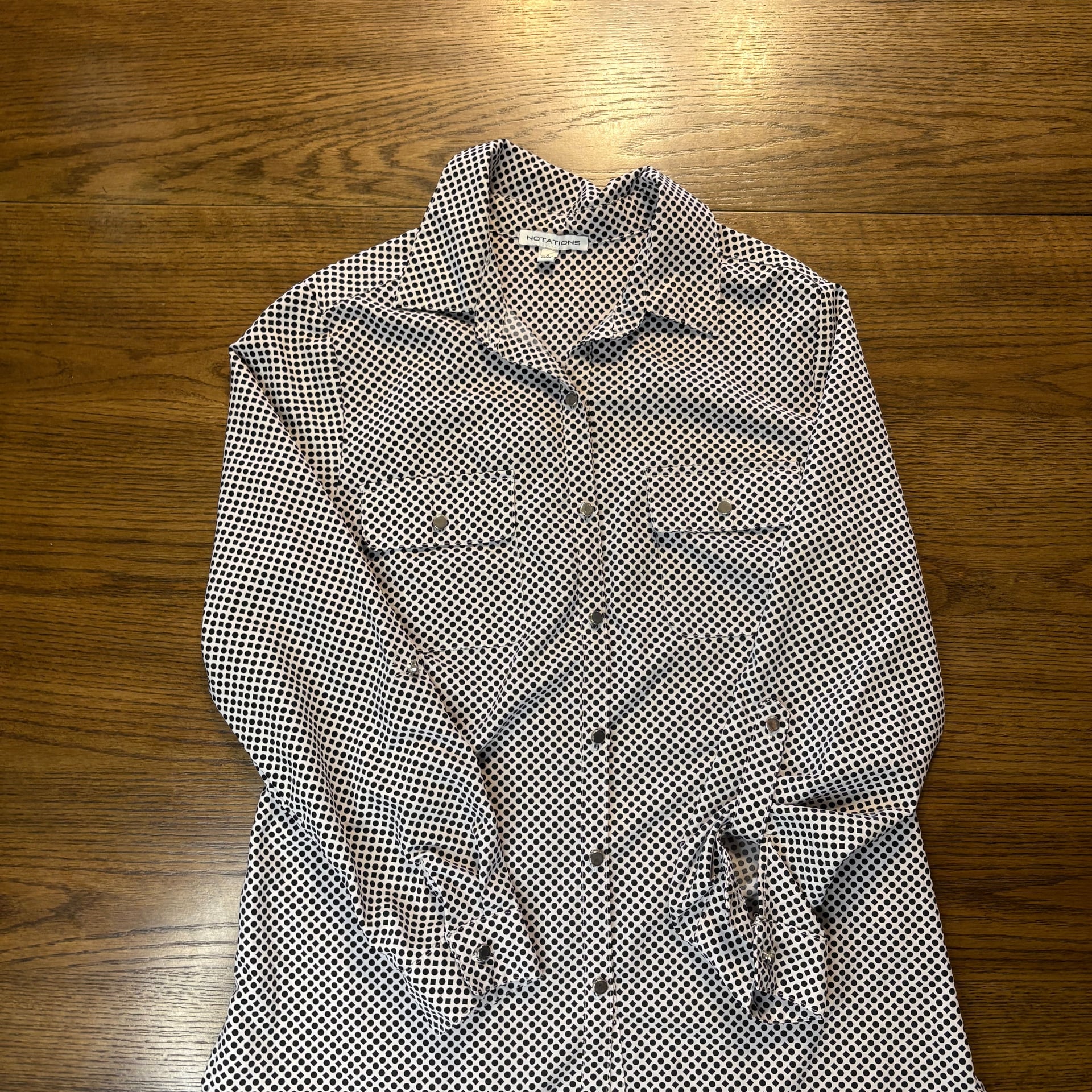 Notation The Portofino Shirt Black White Polka Dot Blouse 2