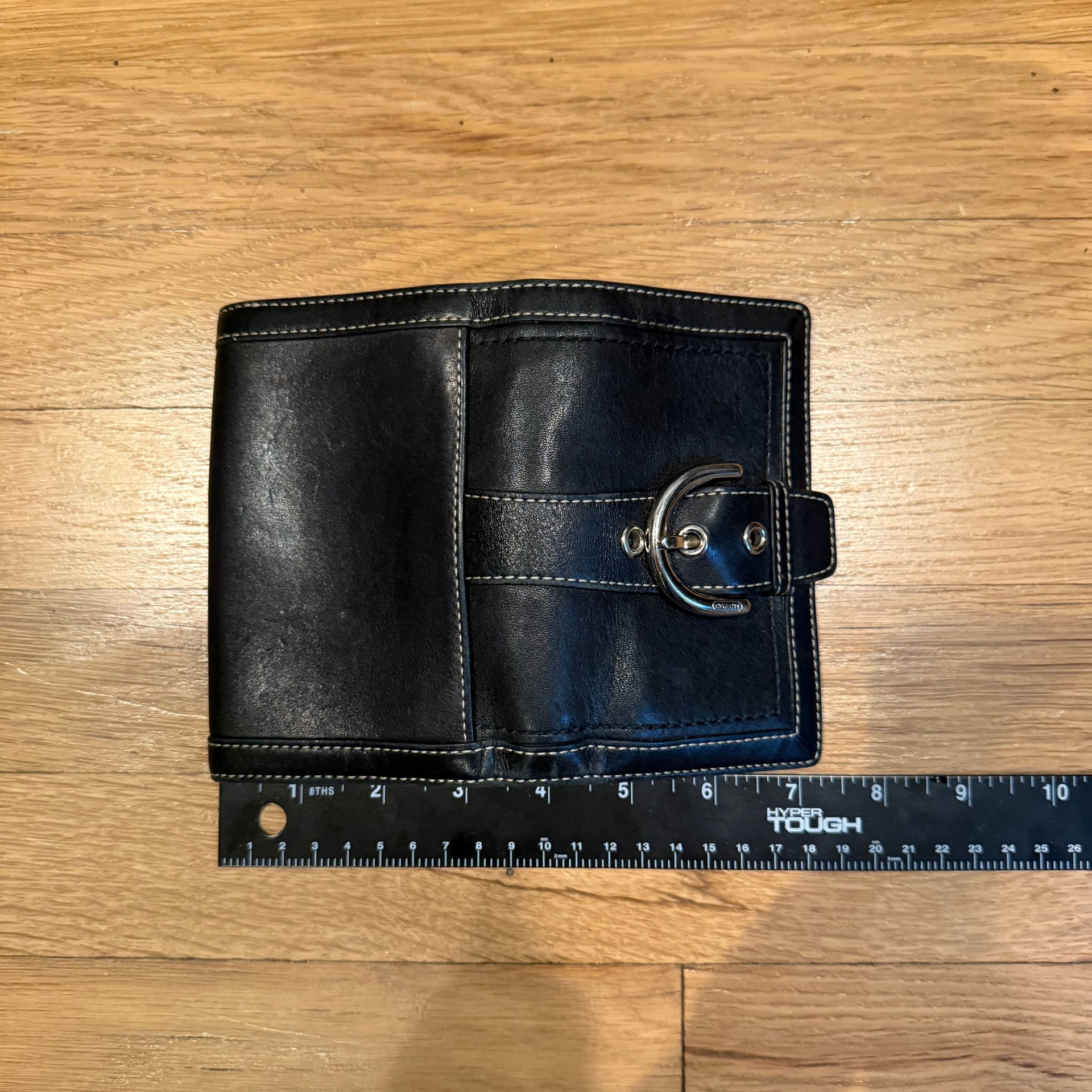 Vintage Coach Black Leather Buckle Wallet 4