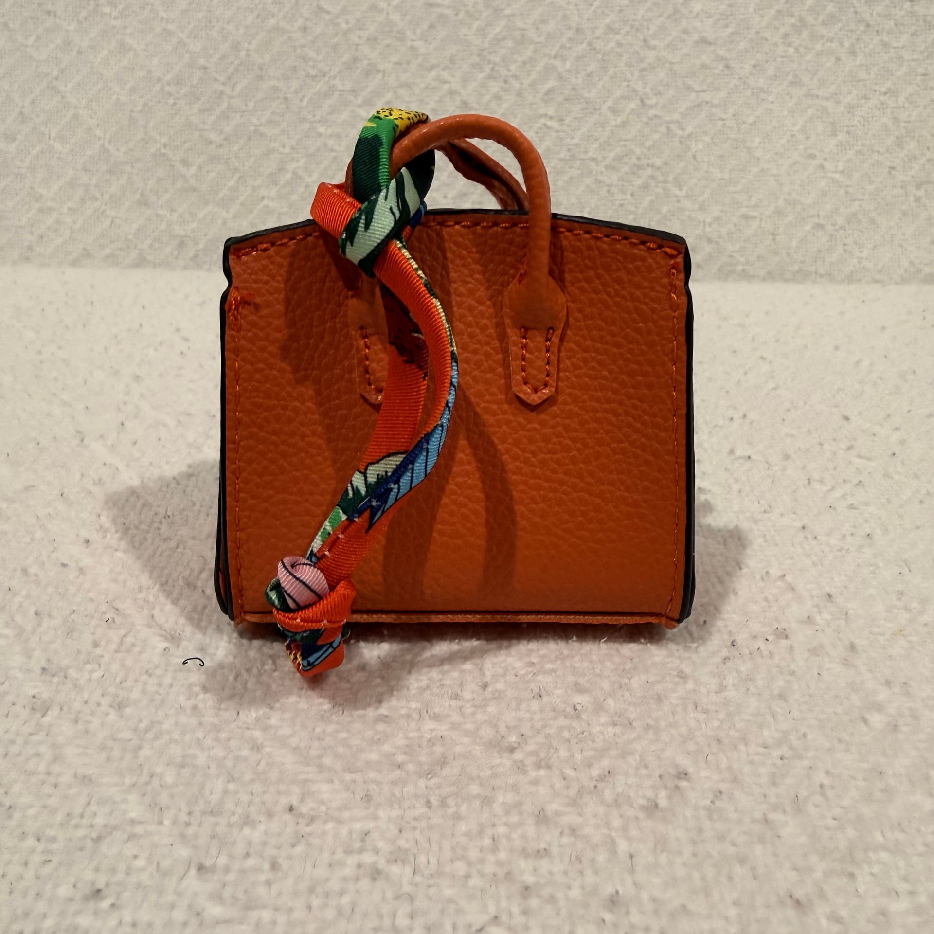 Miniature Orange Handbag Keychain with Gold Clasp and Pattern 3