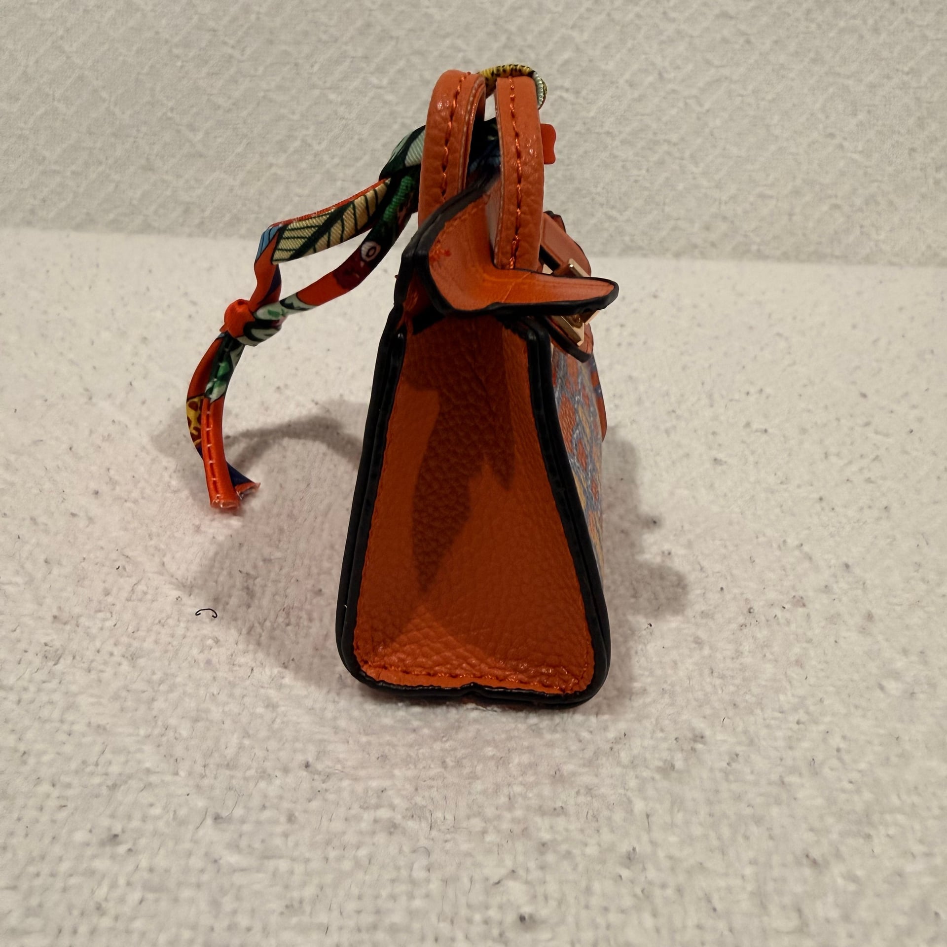 Miniature Orange Handbag Keychain with Gold Clasp and Pattern 4