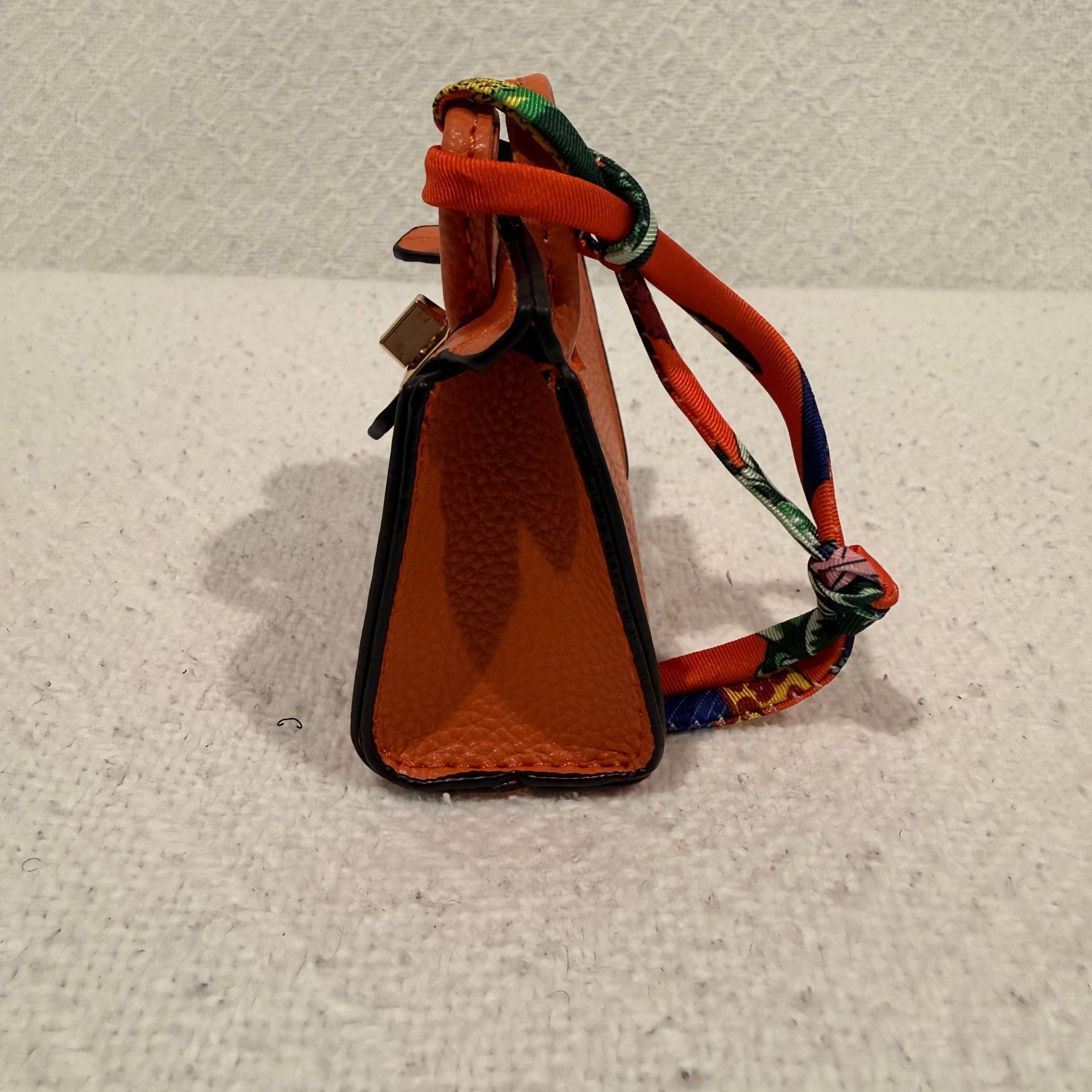 Miniature Orange Handbag Keychain with Gold Clasp and Pattern 5