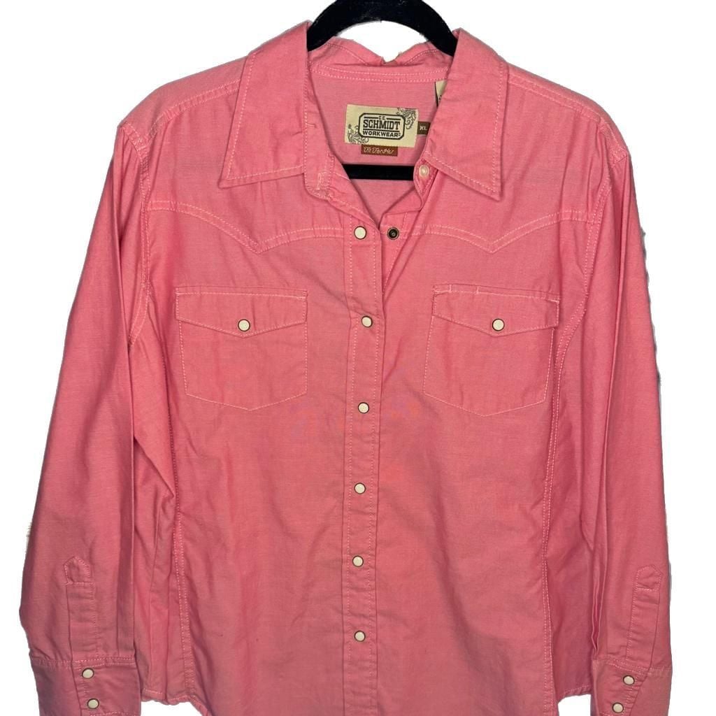 CE Schmidt Workwear Women Button Snap Western Shirt Size Medium Pink M113 -19 1
