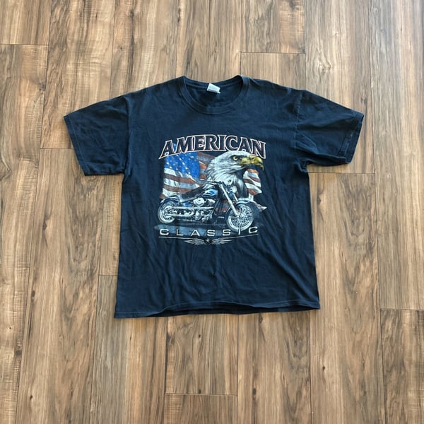 Vintage American Classic Harley-Davidson Style T-Shirt - Bald Eagle & Motorcycle Tee