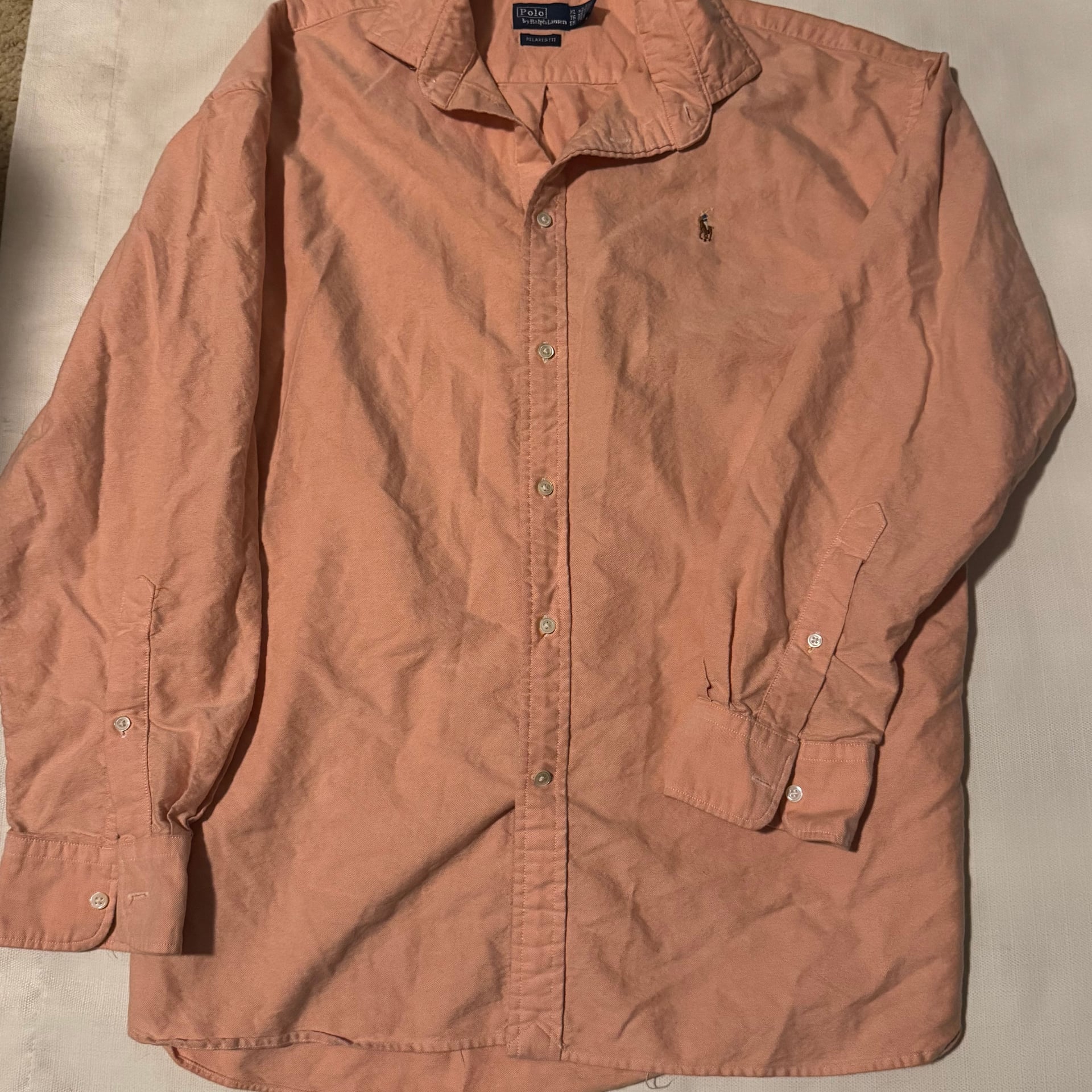 Ralph Lauren Polo Men's Peach Button Down Long Sleeve Shirt 1
