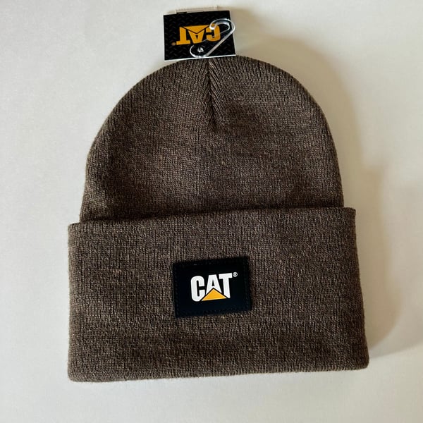 Mens CAT Label Cuff Beanie Hat Heather Grey One Size