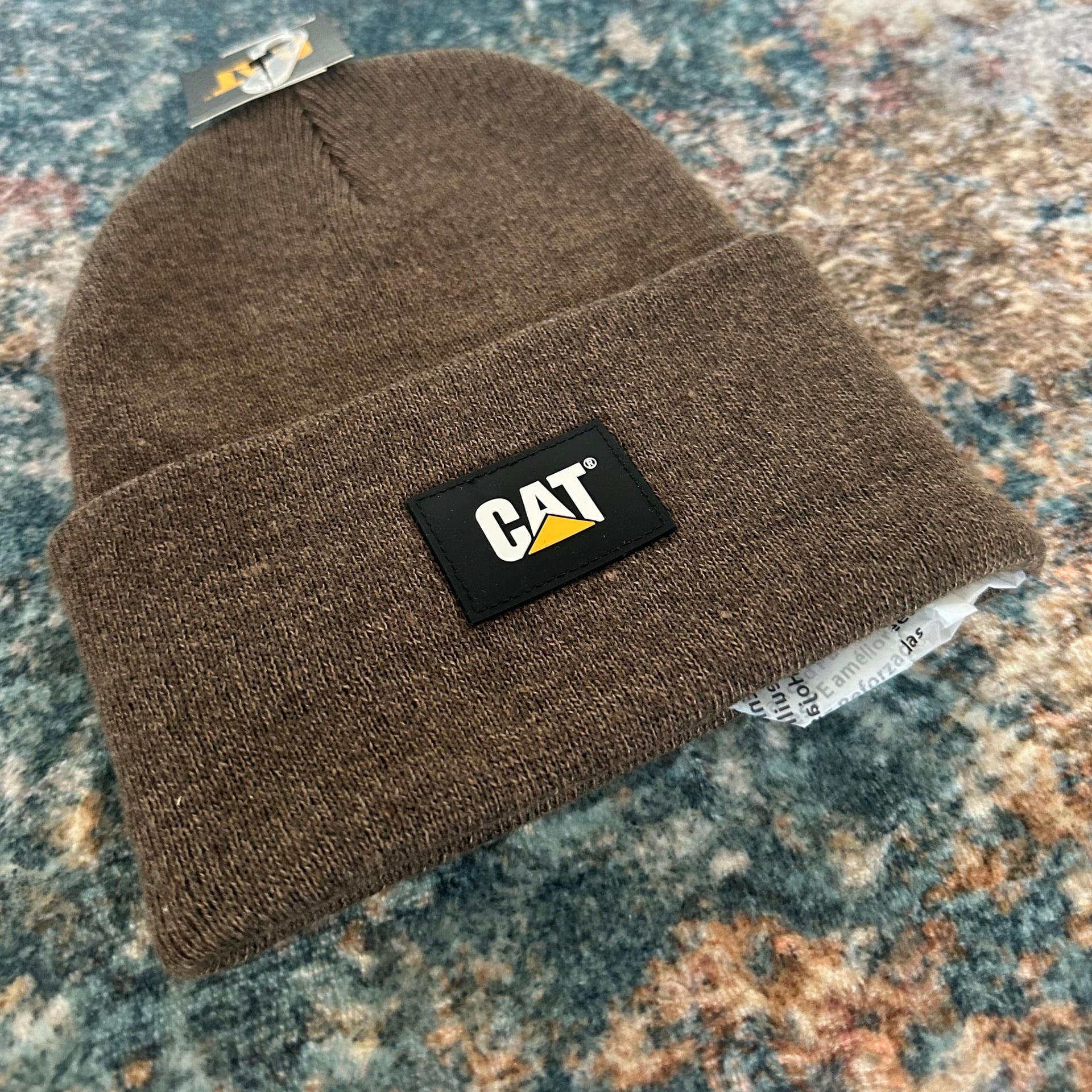 Mens CAT Label Cuff Beanie Hat Heather Grey One Size 2