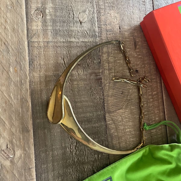 Vintage Heavy Minimalist Gold Tone Brass Collar Choker Necklace