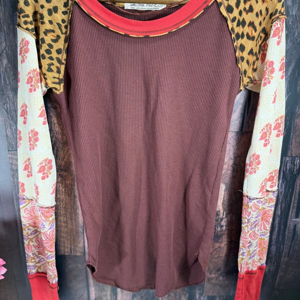 Free People Bright Side Waffle Knit Mixed Print Thermal Top