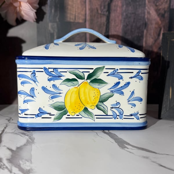Inspirado Seattle Stonelite Lemon Ceramic Bread Box Cookie Jar Canister