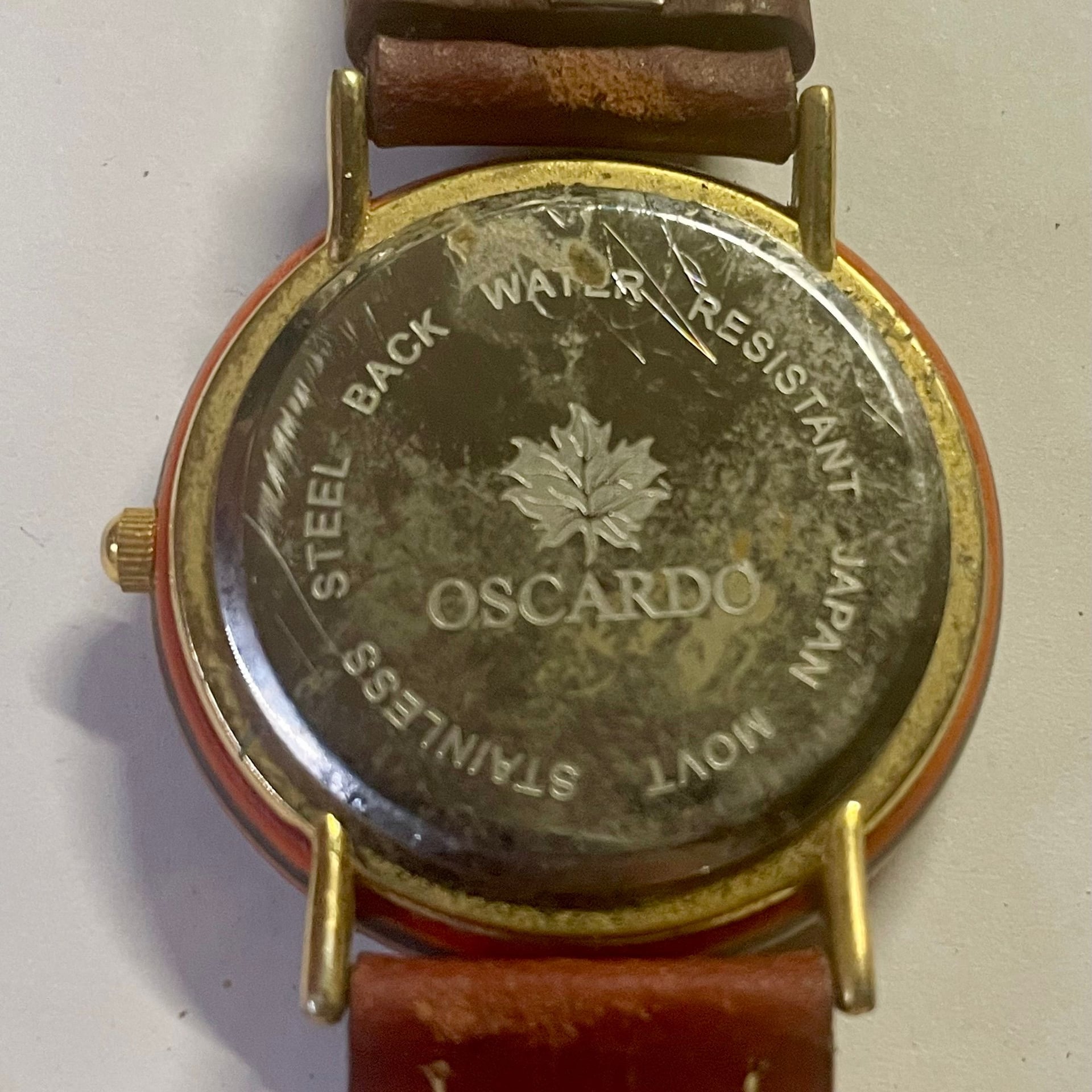 VTG Oscardo Japanese Sun Face Analog Watch, Green Laced Brown Leather Band 5