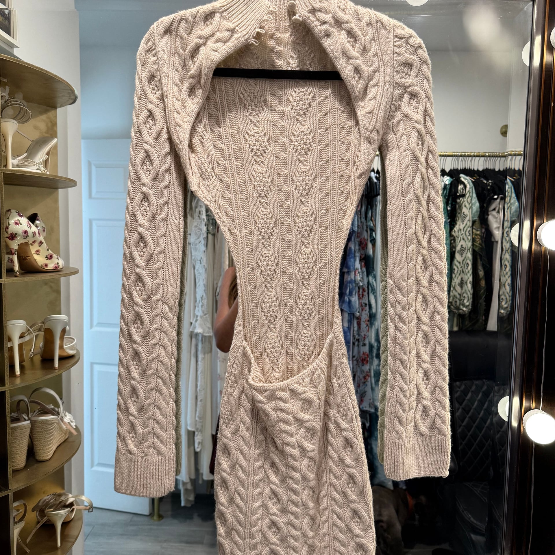 Danielle Guizio Cable Knit Backless Turtleneck Dress 3